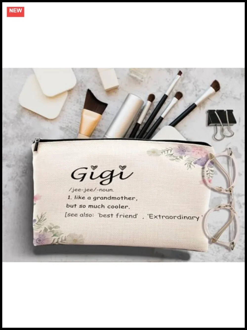 Linen Makeup Bag Travel Cosmetic Pouch Grandmother Gift Toiletry Organizer